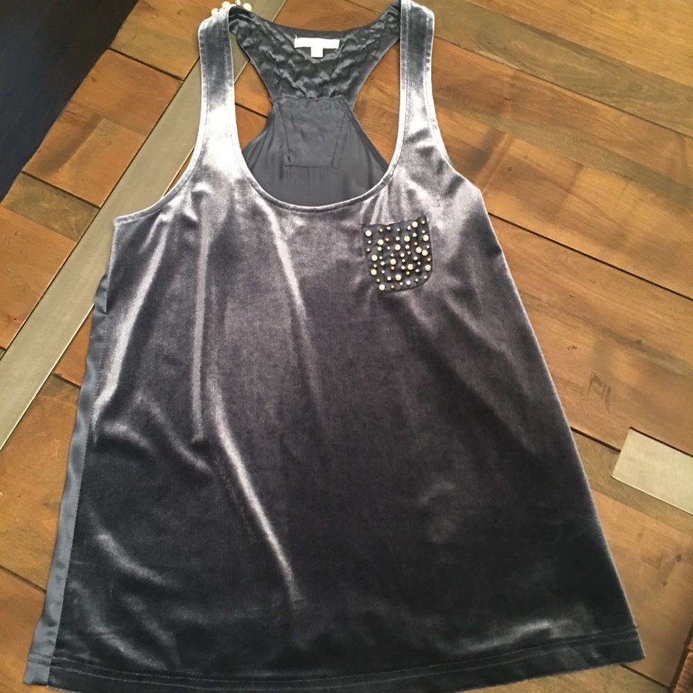 Slate blue velvet silk and pearl racerback tank - Picture 2 of 6